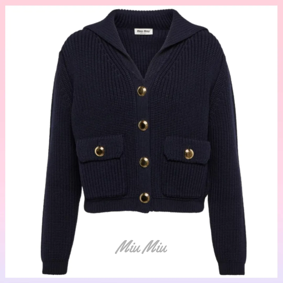 MiuMiu  |Wool Long Sleeves Logo Cardigans