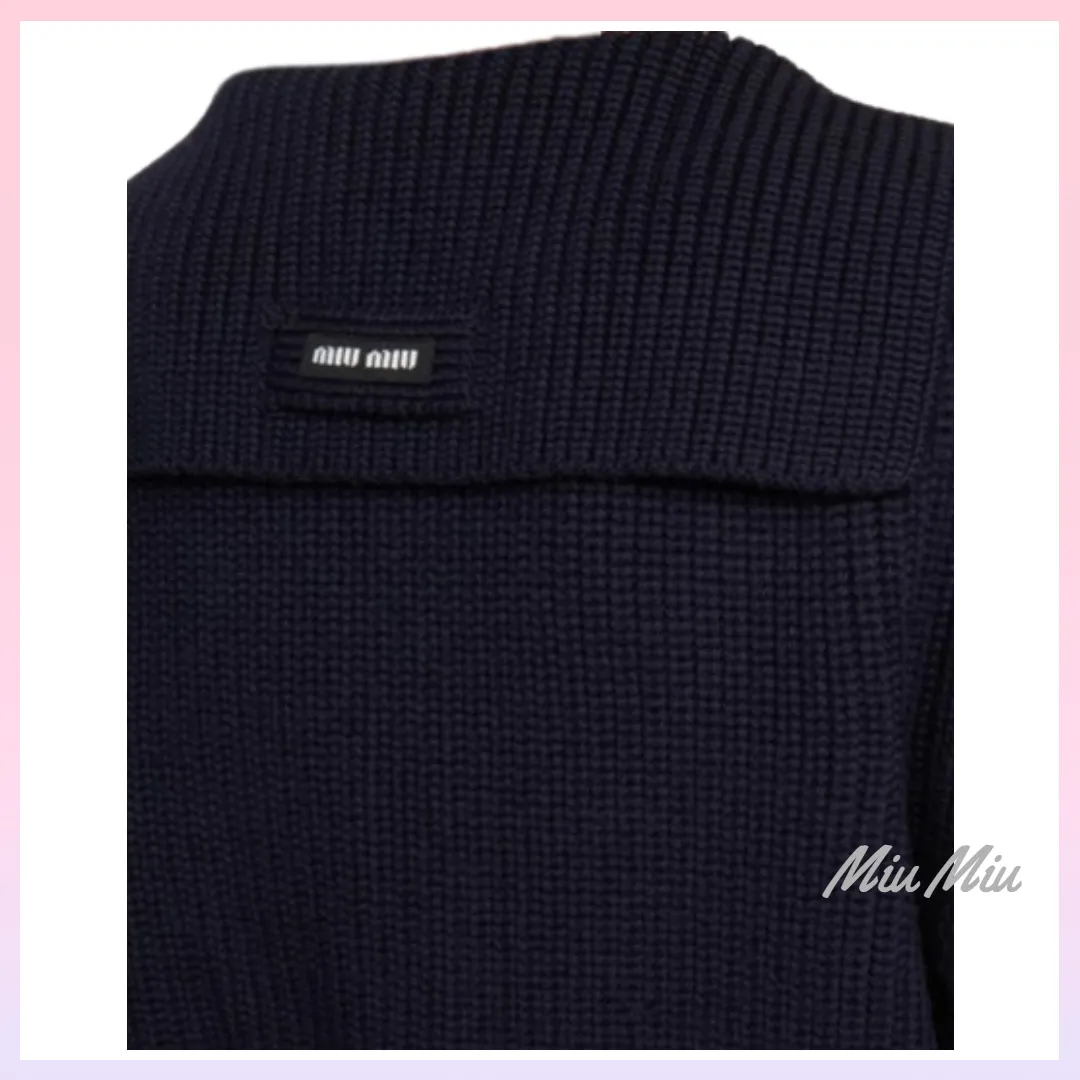 MiuMiu  |Wool Long Sleeves Logo Cardigans