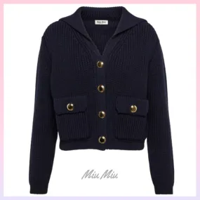 MiuMiu  |Wool Long Sleeves Logo Cardigans