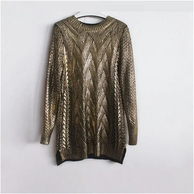 New Fashion Female Bling Pullovers Knitted Long Sleeve O-neck Winter Autumn Sequin Sweaters Hot  72054 GS