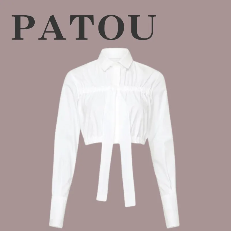 PATOU  |Rib Long Sleeves Plain Cotton Elegant Style Front Button