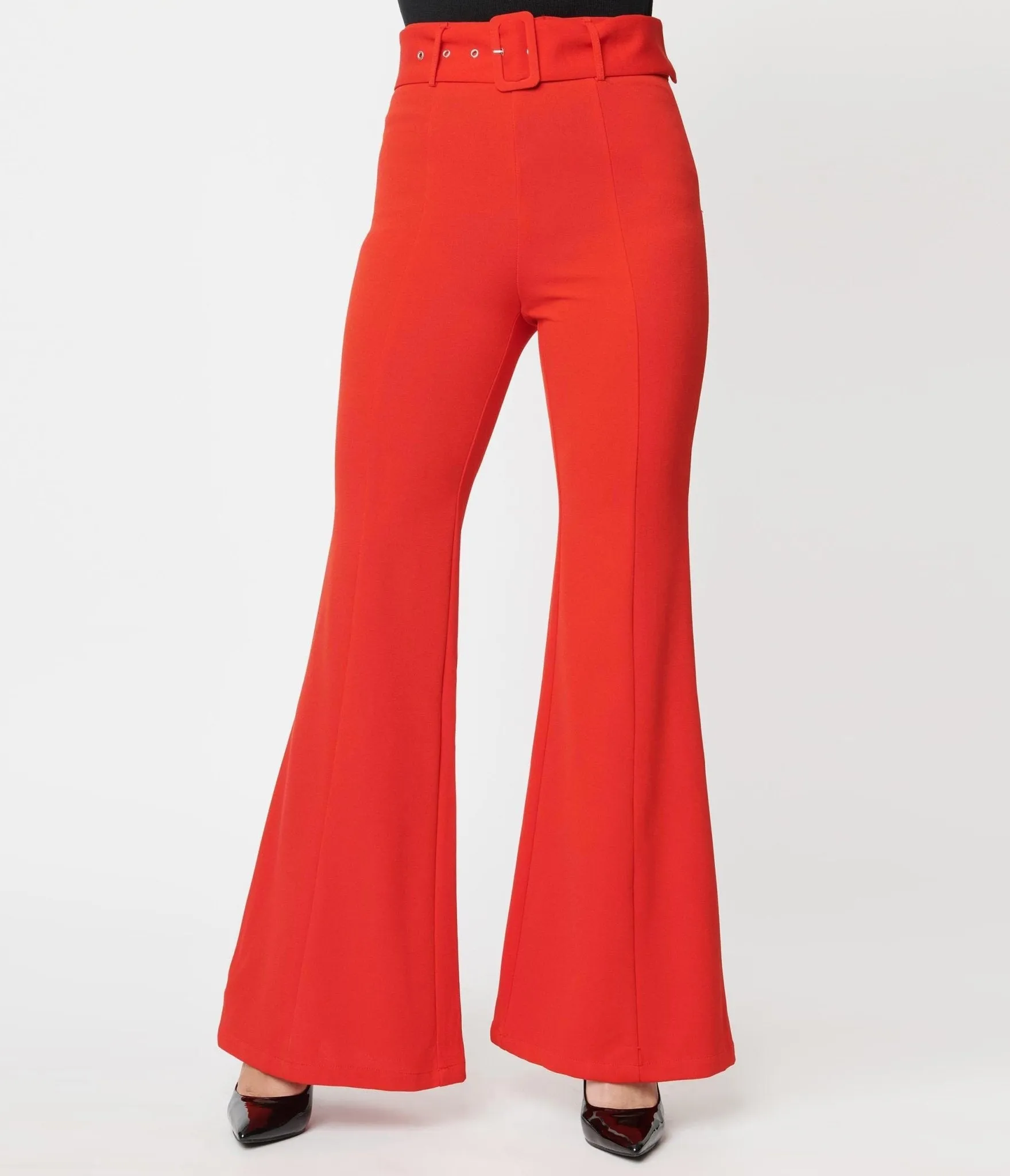 Red Belted Flare Pants