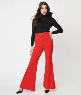 Red Belted Flare Pants