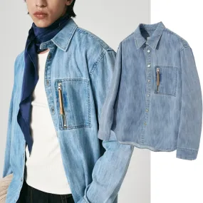 SATUR  |Unisex Denim Street Style Long Sleeves Plain Shirts