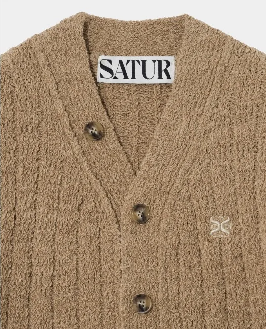 SATUR  |Wool Long Sleeves Logo Cardigans