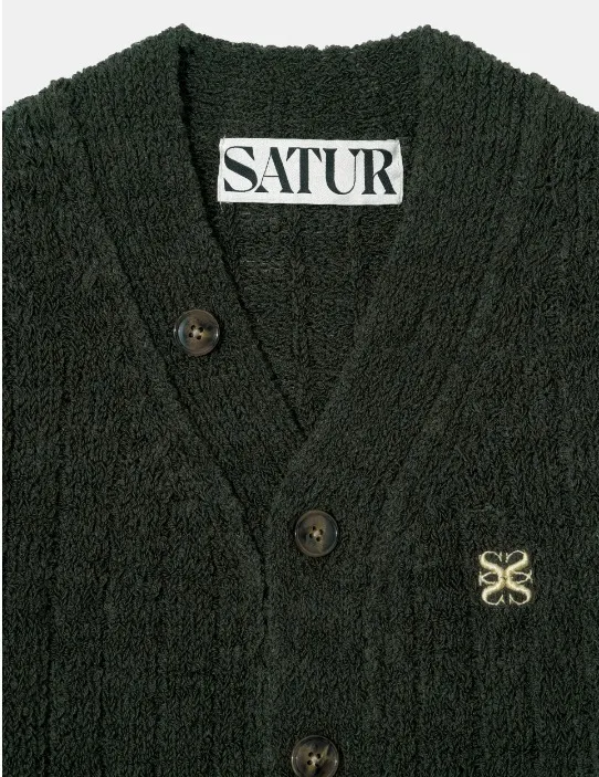 SATUR  |Wool Long Sleeves Logo Cardigans