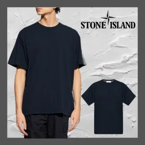 STONE ISLAND  |Crew Neck Pullovers U-Neck Plain Cotton Short Sleeves Logo