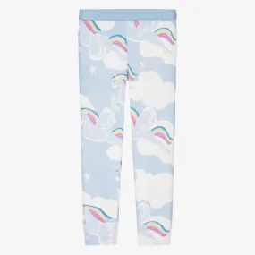 Teen Girls Blue Cotton Unicorn Leggings