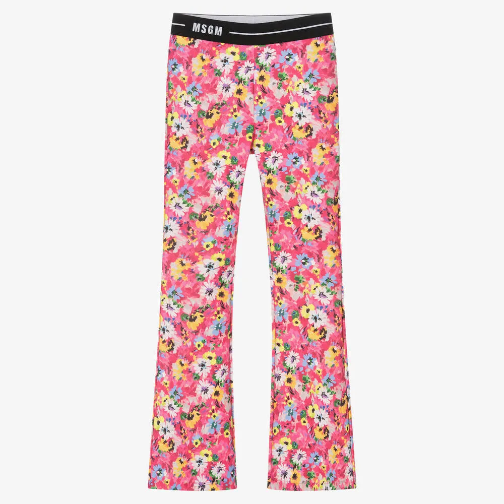 Teen Girls Pink Floral Flared Leggings