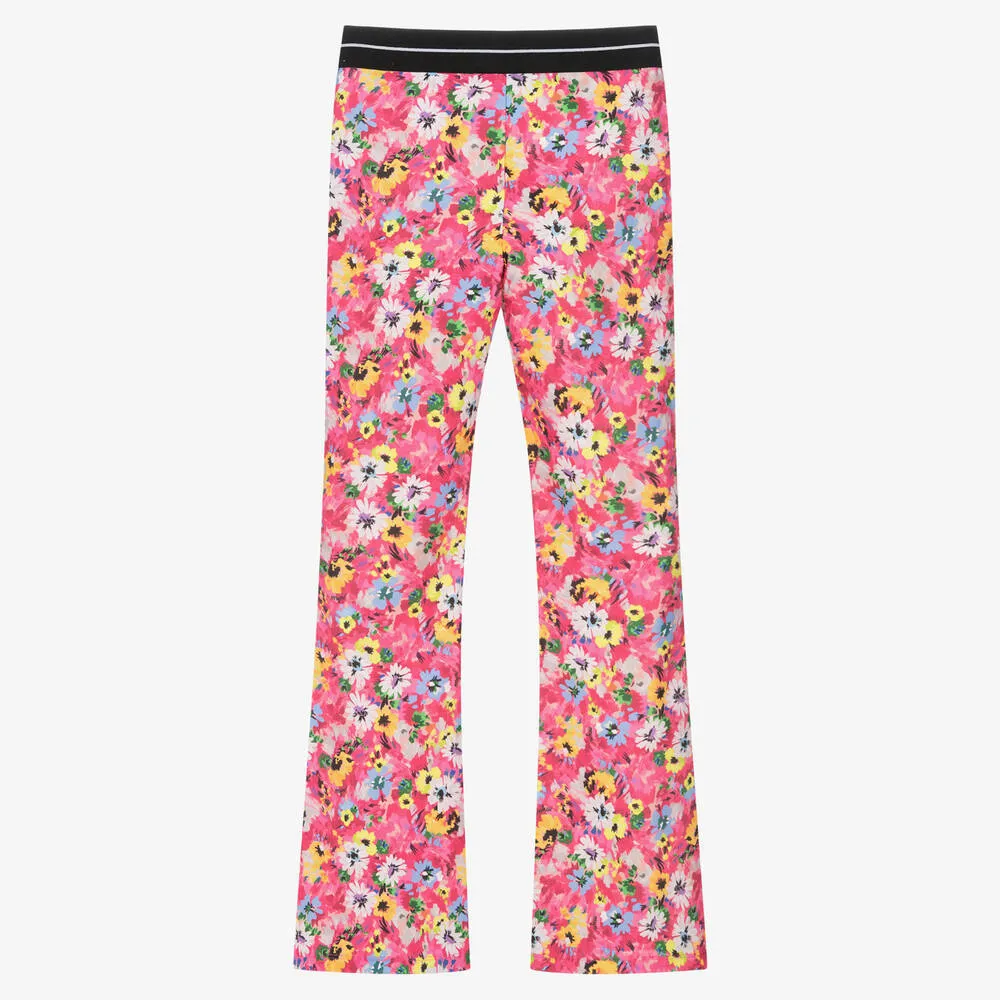 Teen Girls Pink Floral Flared Leggings