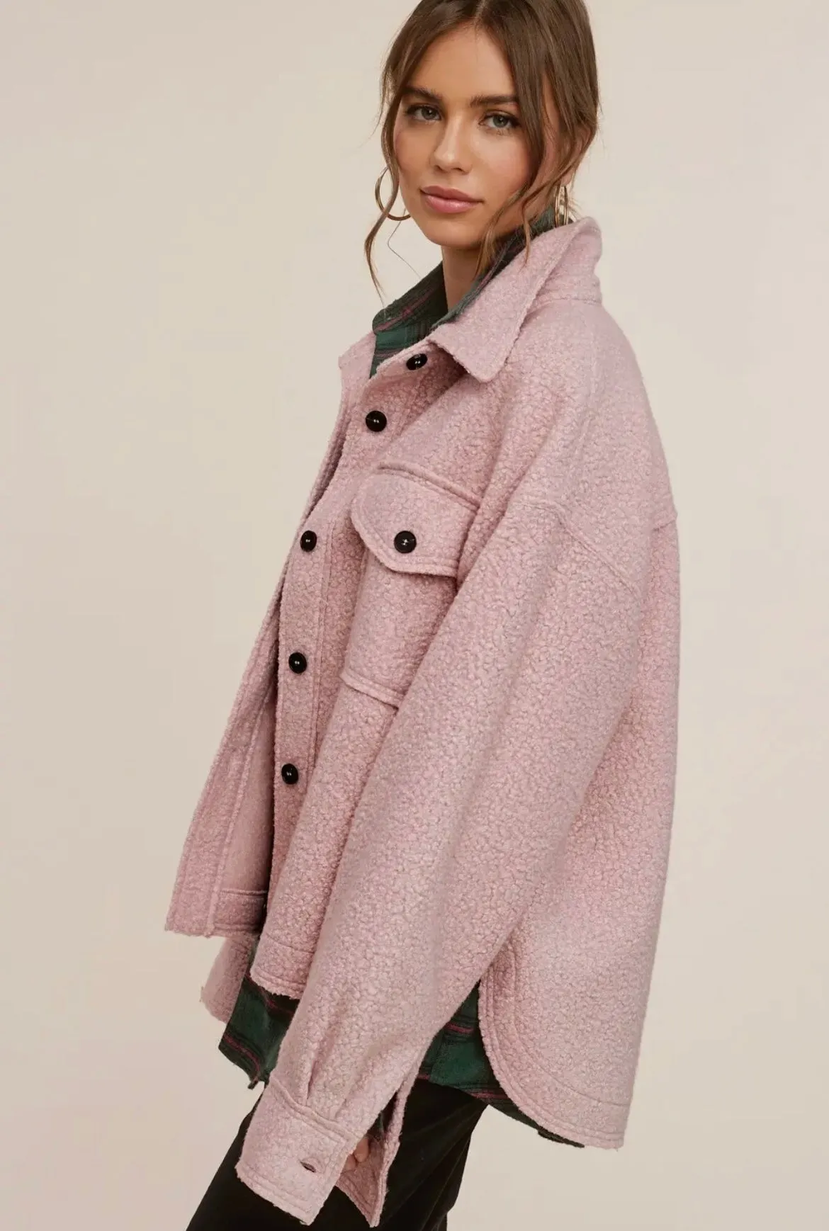 Textured Blush Button Down Jacket