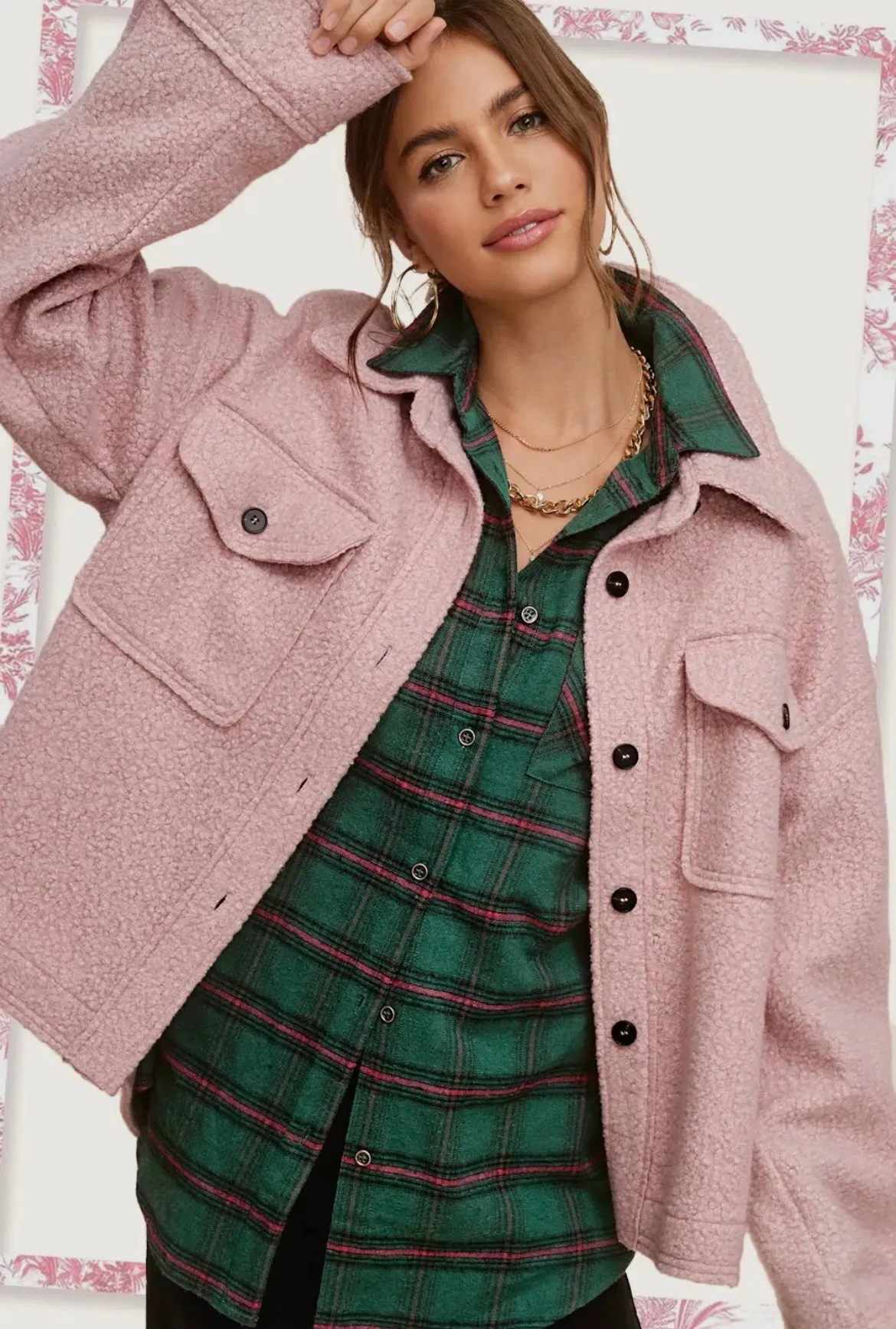 Textured Blush Button Down Jacket