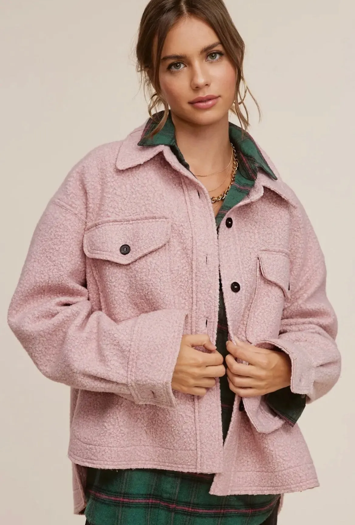 Textured Blush Button Down Jacket