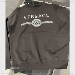 VERSACE  |Crew Neck Pullovers Street Style Long Sleeves Plain Cotton