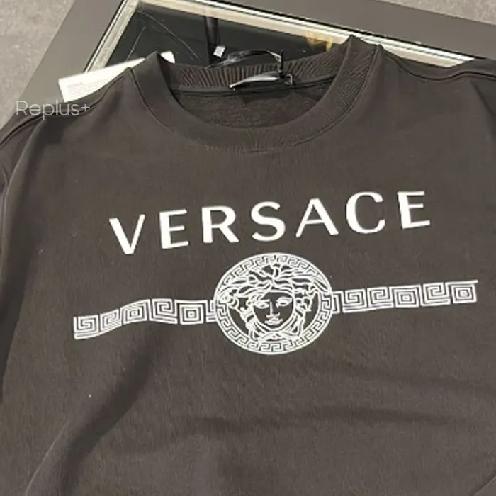 VERSACE  |Crew Neck Pullovers Street Style Long Sleeves Plain Cotton