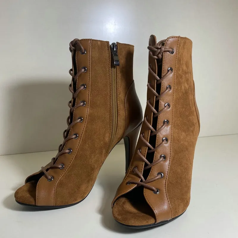 Women's Fashion Peep Toe Gladiator Indoor Dance High Heels Boots