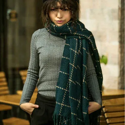 Women's Winter Plaid Pattern Pashmina Long Tassel Thick Warm Shawl