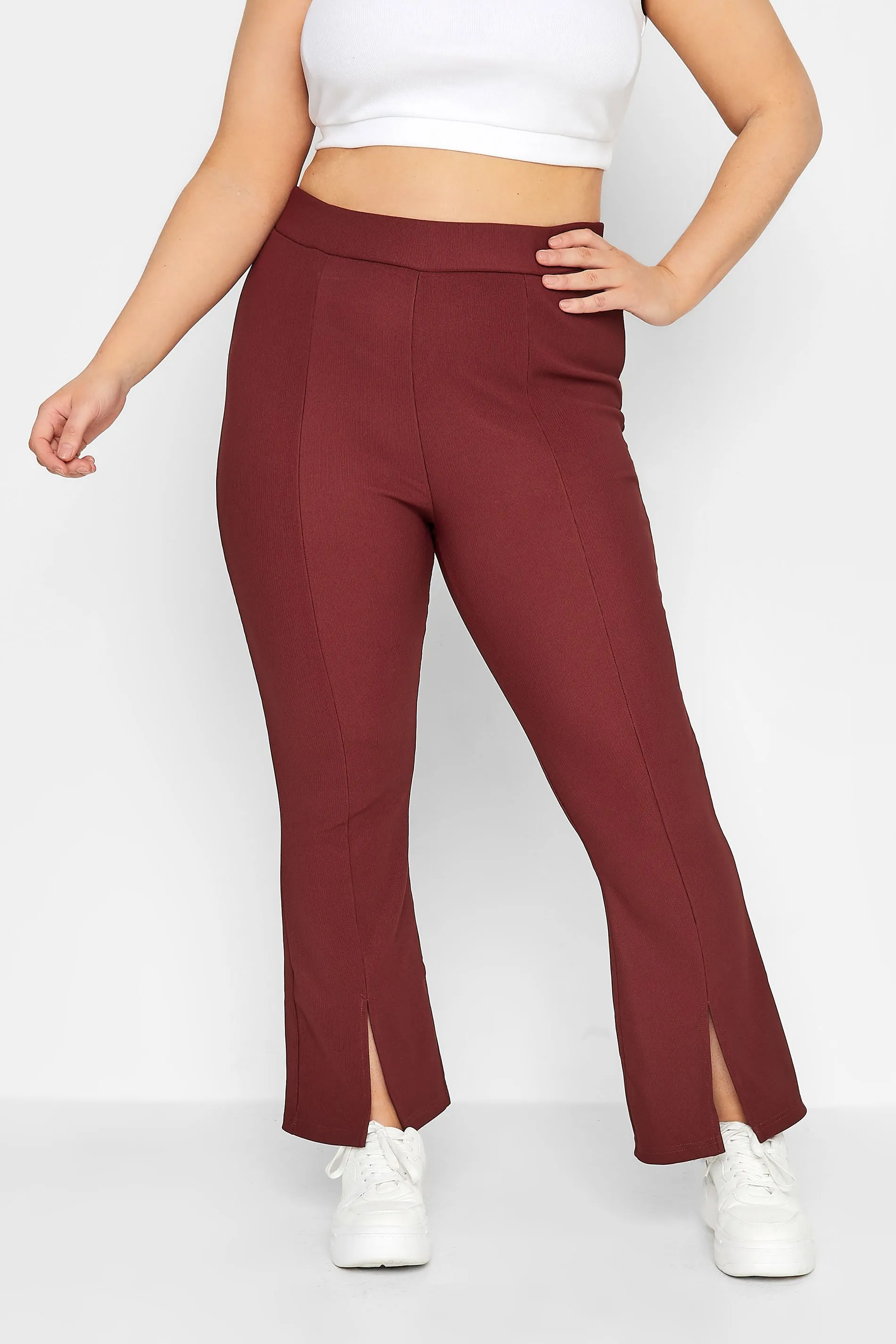 YOURS Curve Burgundy Red Split Front Stretch Flared Leggings