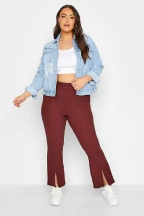 YOURS Curve Burgundy Red Split Front Stretch Flared Leggings