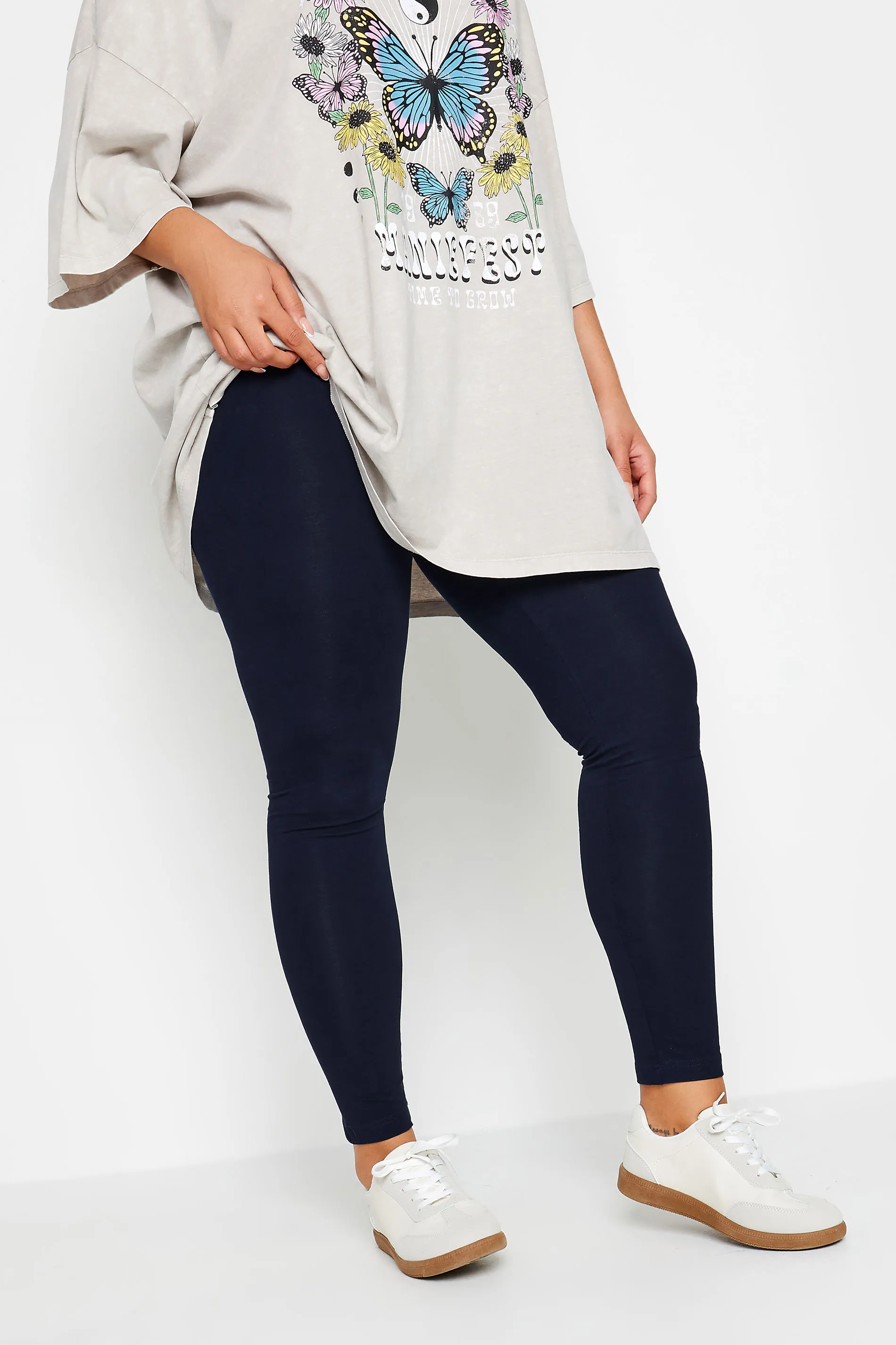 YOURS FOR GOOD Curve Navy Blue Cotton Stretch Leggings