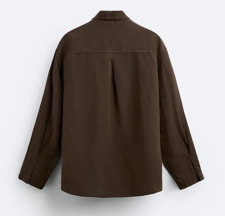 ZARA  |Linen Long Sleeves Plain Shirts